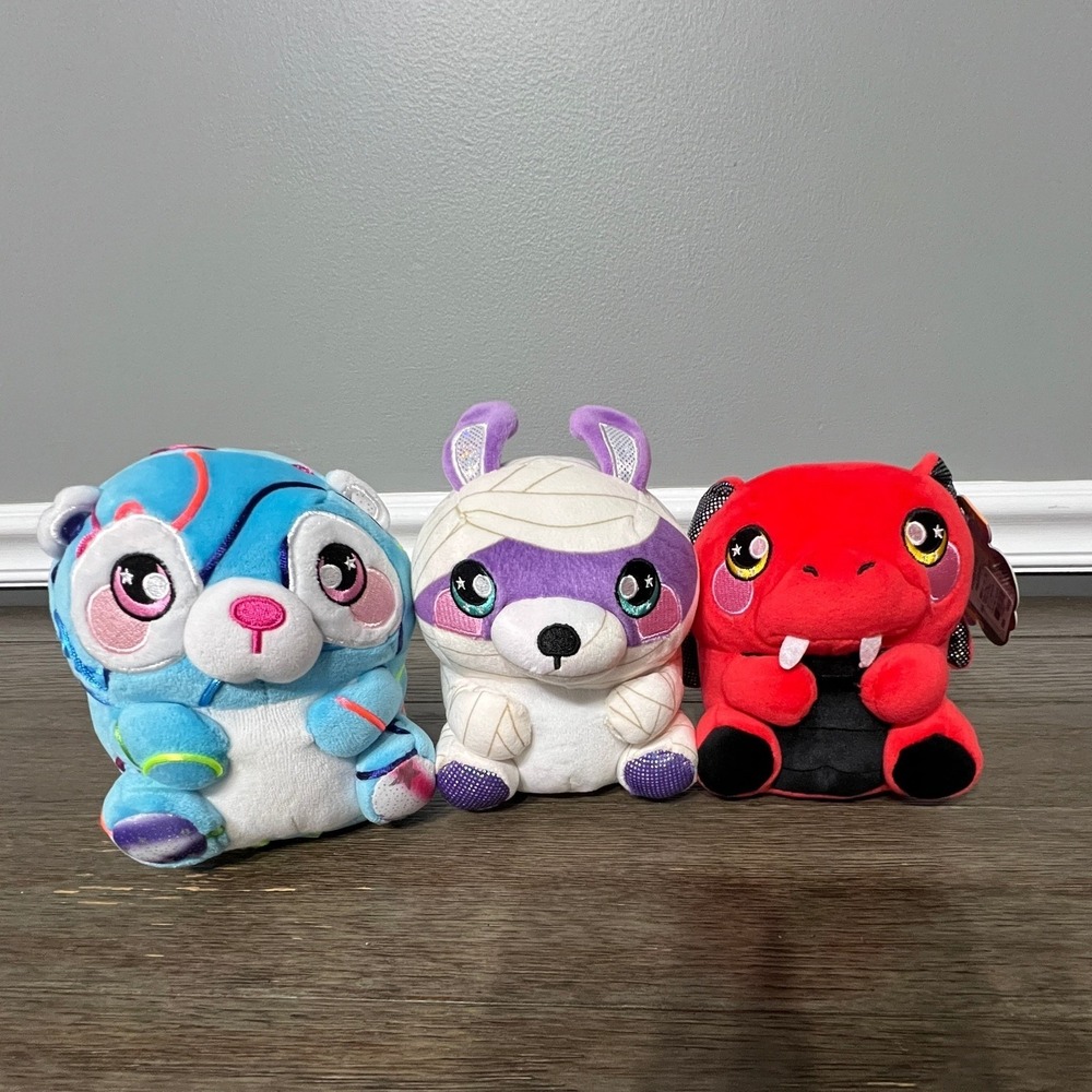 Wackeez Squeezamals Plumps Plush Lot of‎ 3 Soft Squishy Stuffed Animal Toys